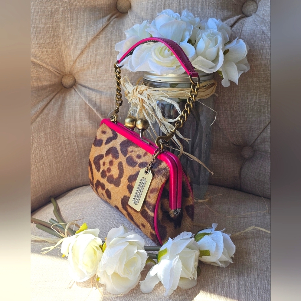 Vintage Coach Madison Ocelot Leopard Print Kisslock Shoulder Bag Purse # 9756 - Picture 4 of 14